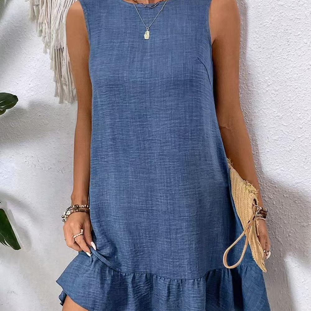 

Весна и лето, новая юбка на шнуровке с оборками по краю, повседневное платье без рукавов для женщин XS синий