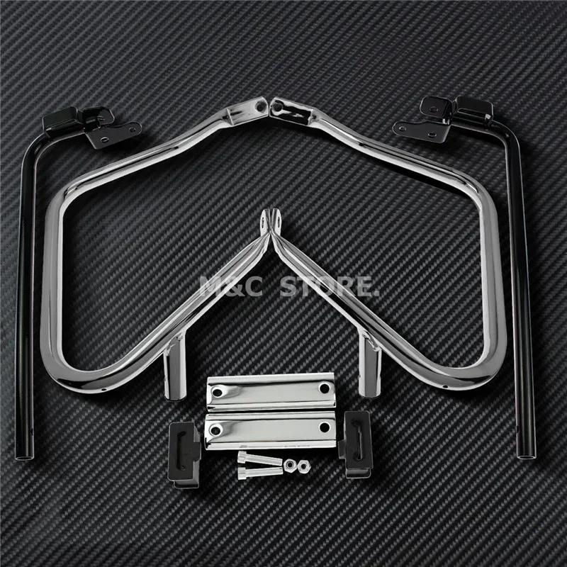 Motorcycle Black/Black&Chrome Saddlebag Bracket Guard Set W/ Support Bar For Harley Touring Road King Electra Glide 2014-2020