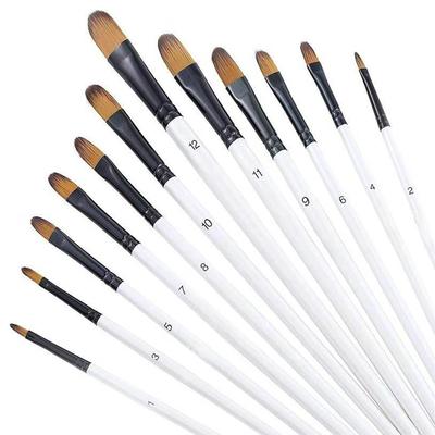 12Pcs Nylon Watercolor Brush Set Pointed Round Flat Head Beginner's Art Hand Drawn Watercolor Artists Soft Hair Painting Brushes