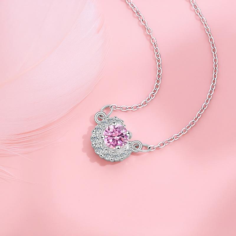Original Twilight Necklace Women's Fashion Light Luxury Korean Edition Pink Zirconium Stainless Steel Clavicle Chain Temperament Commuter Jewelry