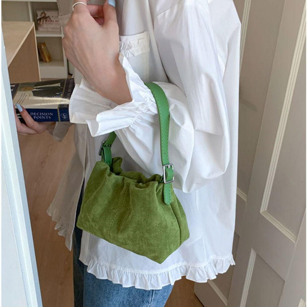 Large Capacity Slouchy Hobo Bags Shoulder Bag Solid Color Tote Bag Suede Pleated Cloud Bag  Holiday