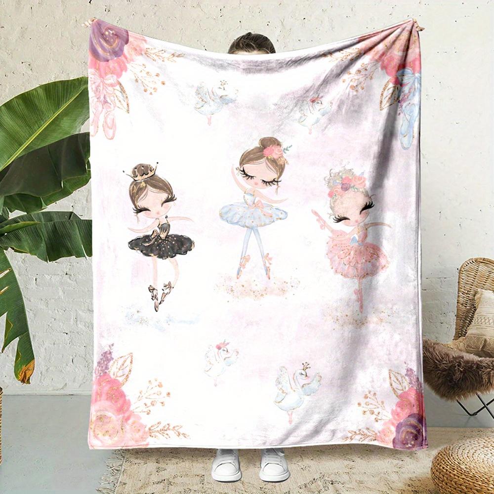 Cute Fairy Ballet Throw Blanket Pastel Floral Fleece Bed Decor Cozy Girls Lapghan Gift for Nursery Bedroom Home Decoration