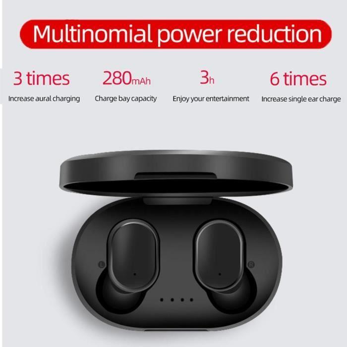 A6S TWS Oreillettes Bluetooth pour Redmi Airdots Écouteurs Sans Fil 5.0 Casque Antibruit Mic pour Xiaomi iPhone Huawei Samsung noir