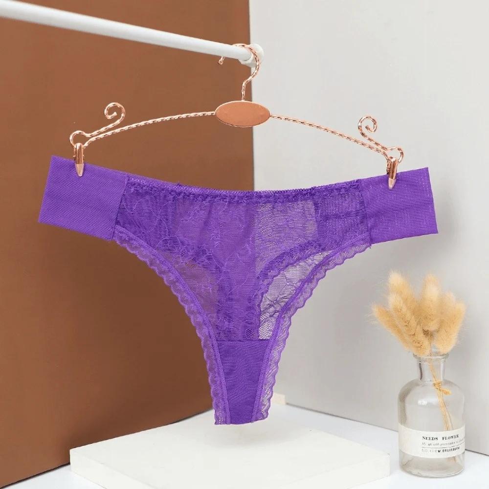 Low Waist Mesh Sheer Lace Thong Underpants Transparent Mesh Briefs Women Hollow Intimate Romantic T Panties Valentine's Day