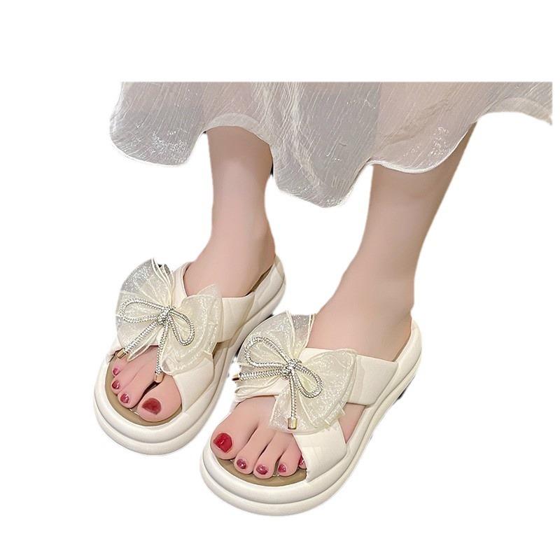 Bow Bear Women's Shoes Muffin Thick-soled One-word Drag Tide Beach Cool Slippers