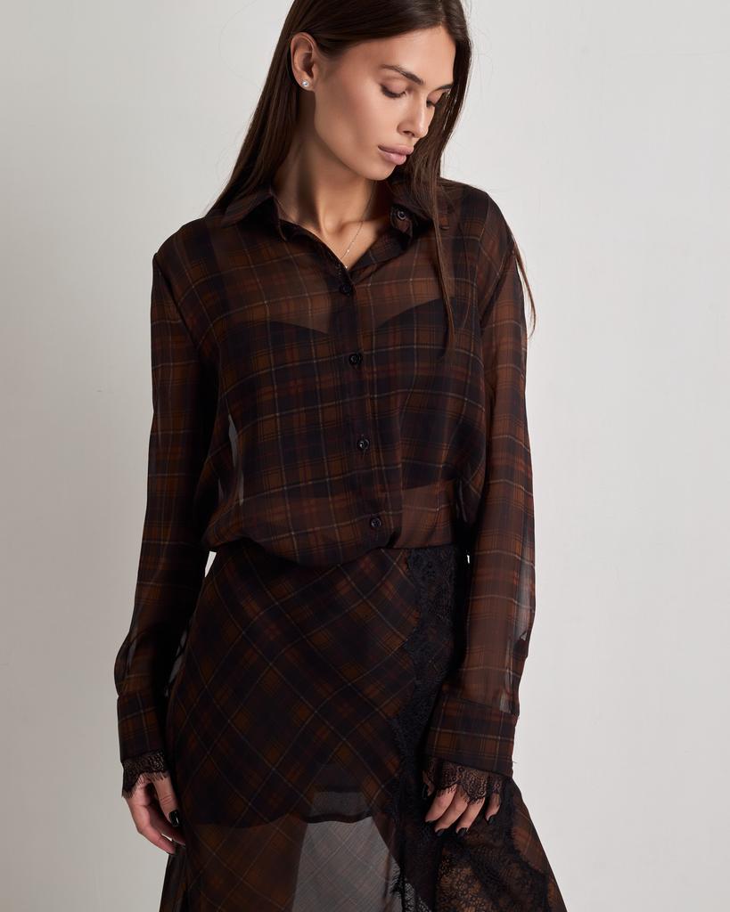 Костюм женский в клеточку 3645 S-M коричневый (юбка, блуза)