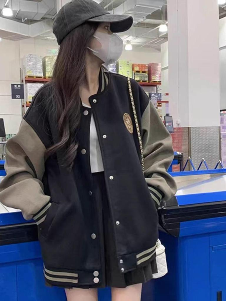 Women's Retro Baseball Jacket - 2024 Autumn/Winter, Loose Fit, Plus Size, Thickened, Casual Versatile Style