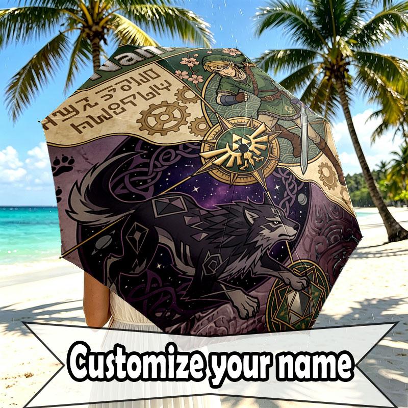 Custom Name Personalized The Legend Of Zelda Print Umbrella, Auto Open Close, 8‑Rib Sturdy Frame, Commute Camping Hiking Use, Birthday Gift