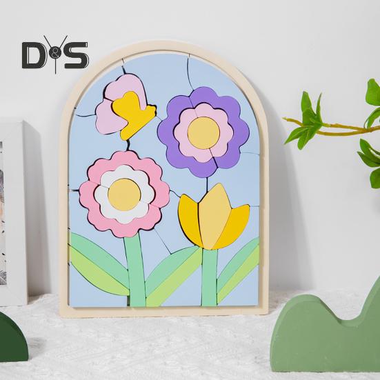 1 szt./3 szt. Zestaw puzzli z drewnianymi kształtami Motyw kwiatów, chmur, wschodu słońca Dopasowywanie kolorów Klocki poznawcze Rozwijanie umiejętności motorycznych Zabawka edukacyjna dla dzieci 3+ lat