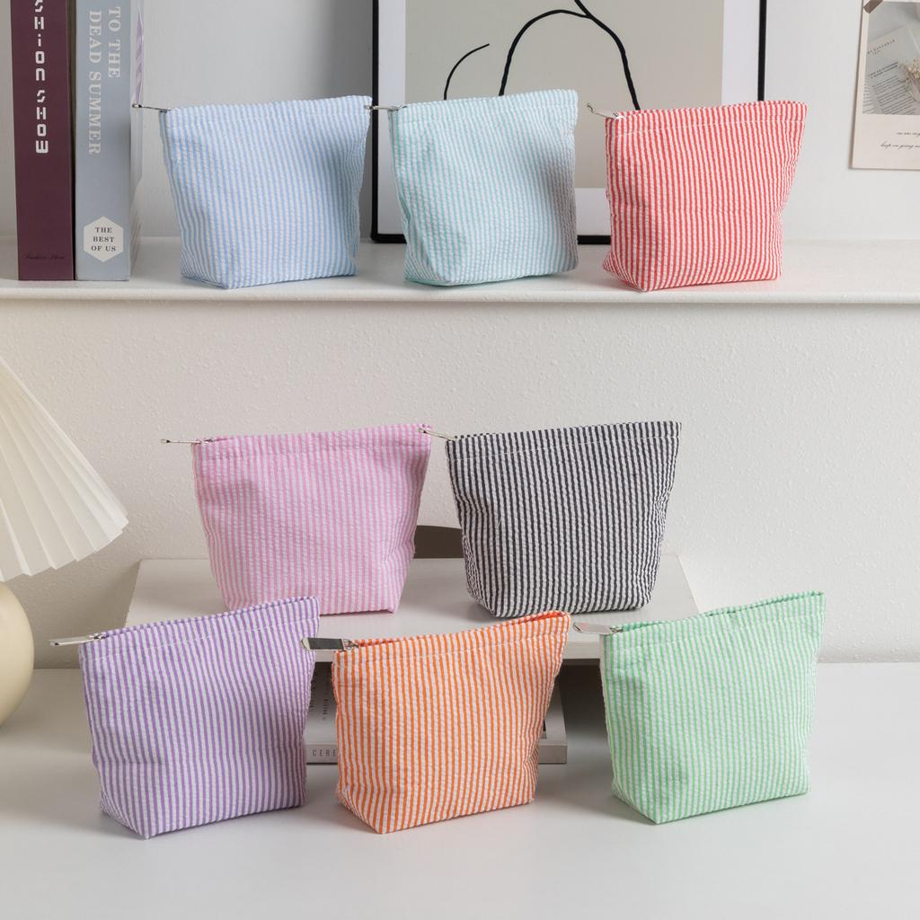 Small Cosmetic Bags Vertical Striped Storage Make Up Bags For Women Lady With Zipper Portable Travel Fashionorganizer Bag