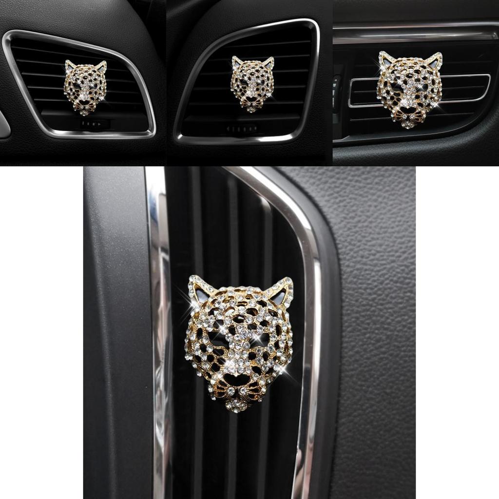 Metal Car Perfume Holder With Leopard Design Long-lasting Aroma Silver And Gold Options