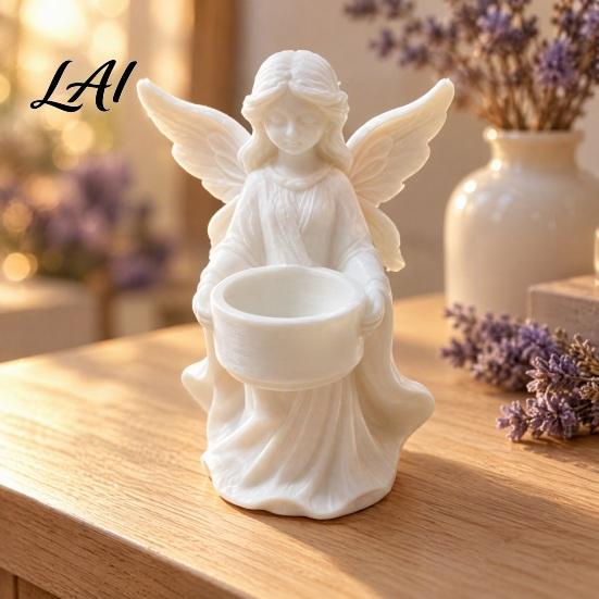 Elegant Winged Angel Ornament Figurine Candle Holder 3D Printed PETG Modern Home Aesthetic Decoration Sculptural Stable Base Decorative for Desktop