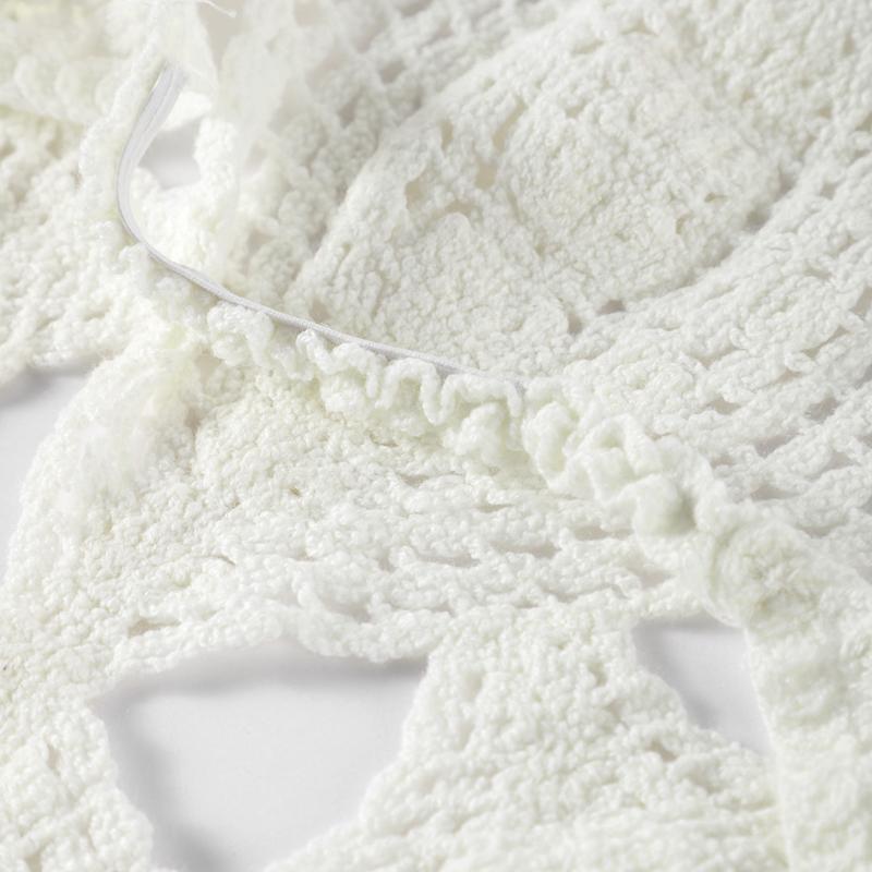 Sexy Häkel-Strick Strand Mini Kleid Damen Aushöhlen Neckholder Ärmellos Rückenfrei Schnürung Weibliche Kleider 2024 Sommer Dame Slim Roben