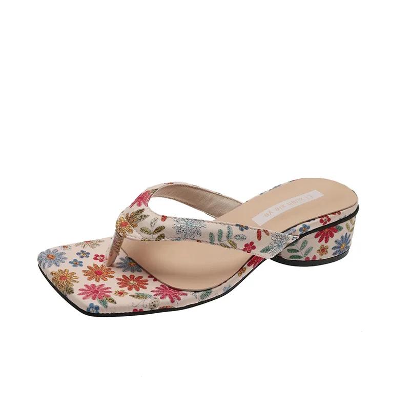 Fashion Summer Clip Toe Women Slippes New 2024 Fashion Elegant Wedges Heel Slides Shoes Ladies Casual Outdoor Beach Flip Flops Sandalias