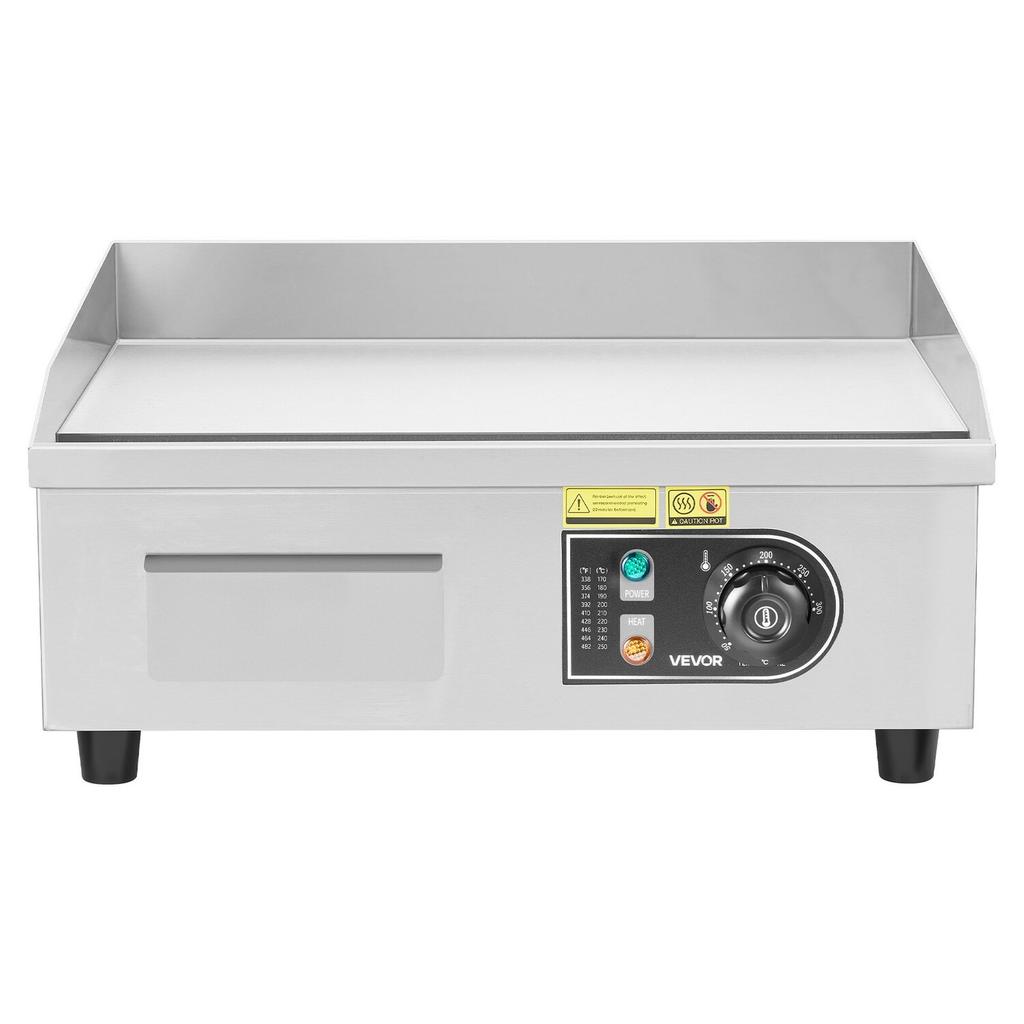 Commercial Electric Griddle, 450 x 300 mm, 2800W, 50-300°C Adjustable Temp Control, Stainless Steel Countertop Flat Top Grill with 2 Spatulas, 2