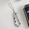 Mobile Phone Chain White Pearl Bow Ins Simple Wind Square Pendant Love Striped Bead Accessories, Mobile Phone Lanyard