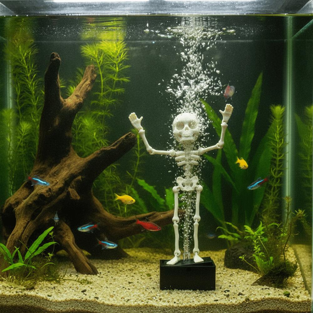 Movable Joints Aquarium Ornament Bubble Driven Glow Dark Fish Tank Decoration 3D Printed Articulated Bone Luminous Skeleton