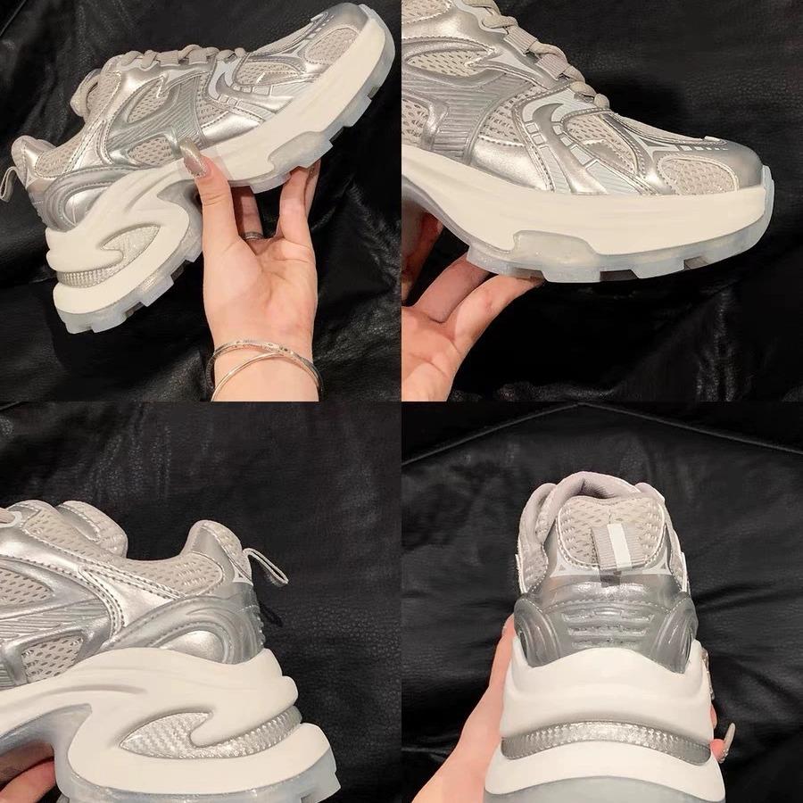 Silver Thick-soled Heightening Dad Shoes for Women 2025 Summer and Autumn New Mesh Breathable Casual Versatile Sports Shoes for Women