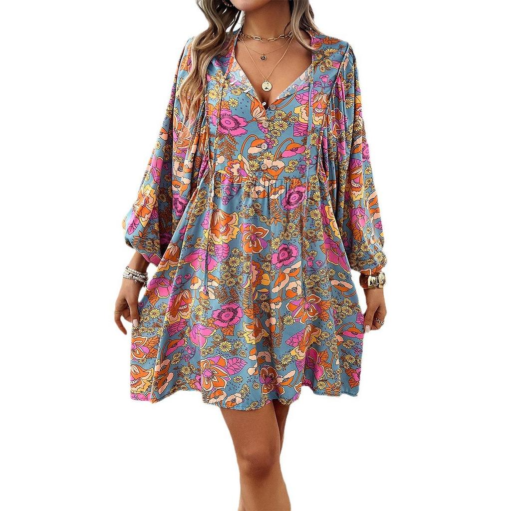 Di Yun Women's Casual Vacation Rayon Print Long Sleeve Dress - 2024 Spring/Summer Collection