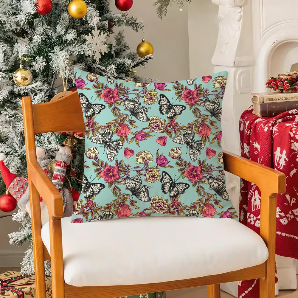 Birds Butterflies  Flowers Pillow Case Silky Short Plush With Invisible Zipper Dustproof Sofa Cushion Cover For Home Decor 30X30cm