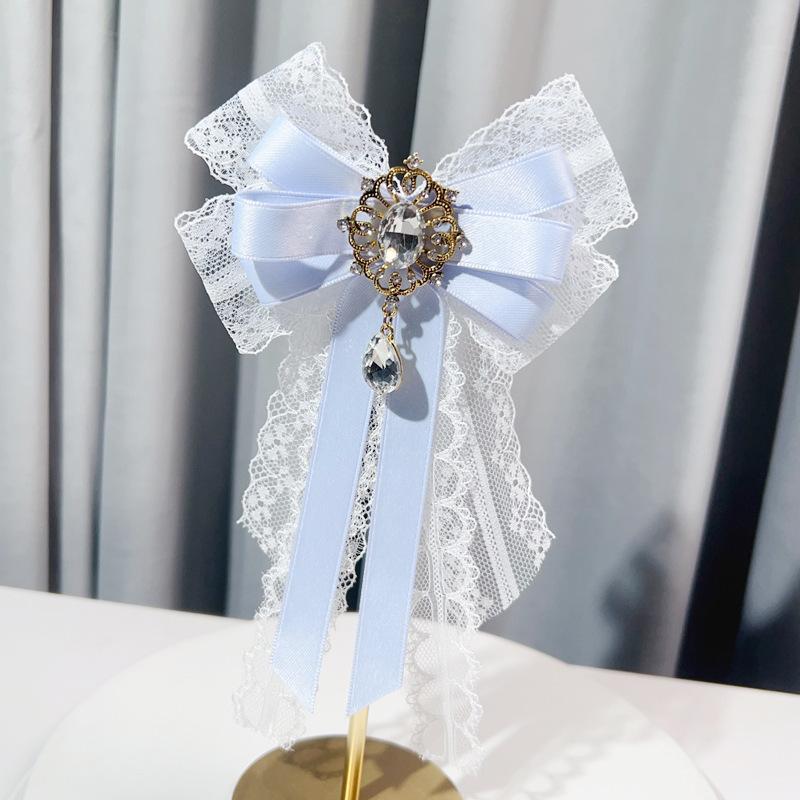 

New Korean Version Lolita Lace Bow Luxurious Rhinestone Tie College Style Fashion Shirt Dress Accessories Handmade Jewelry Gifts