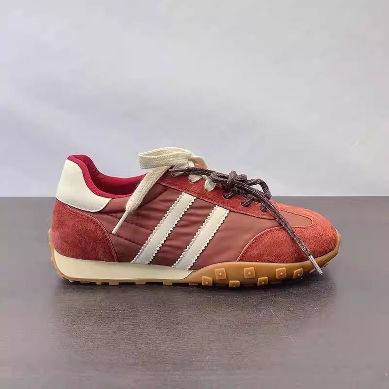 

Новый Дизайн Индивидуальность Шнуровка Женские Лоскутные Спортивные Туфли из Натуральной Кожи Винтажные Туфли на Плоской Подошве для Ходьбы Женские Кроссовки для Бега 35 красный