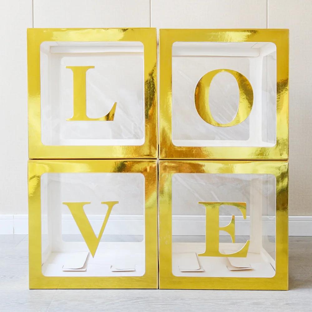 4PCS Transparent Balloon Box Birthday Surprise Box Proposal Advertisement Party Layout Cyber Red BABY Letter LOVE Box