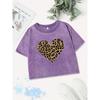 Sexy Cotton Crop Tops Women Simple Leopard Heart Printing Washed T-Shirt Summer Regular Fit O-Neck Streetwear Clothes