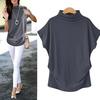 Summer Fashion Women Solid Color Loose Turtle Neck Short Sleeve T-Shirt Top