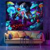 UV Schwarzlicht Wandteppich, Astronaut Skelett Pilz Zeittunnel Wandbehang, Trippy Schlafzimmer Dekoration