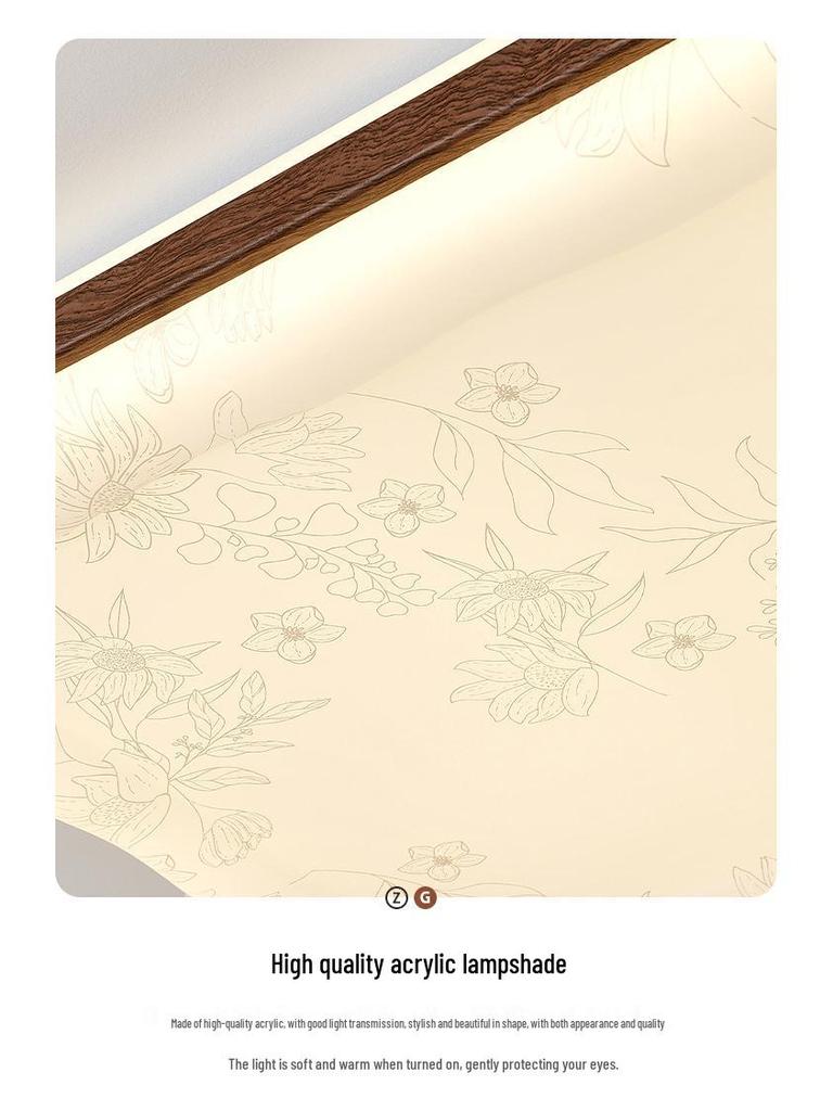 Zen Song Dynasty Walnut Solid Wood Ceiling Light with Fabric Shade