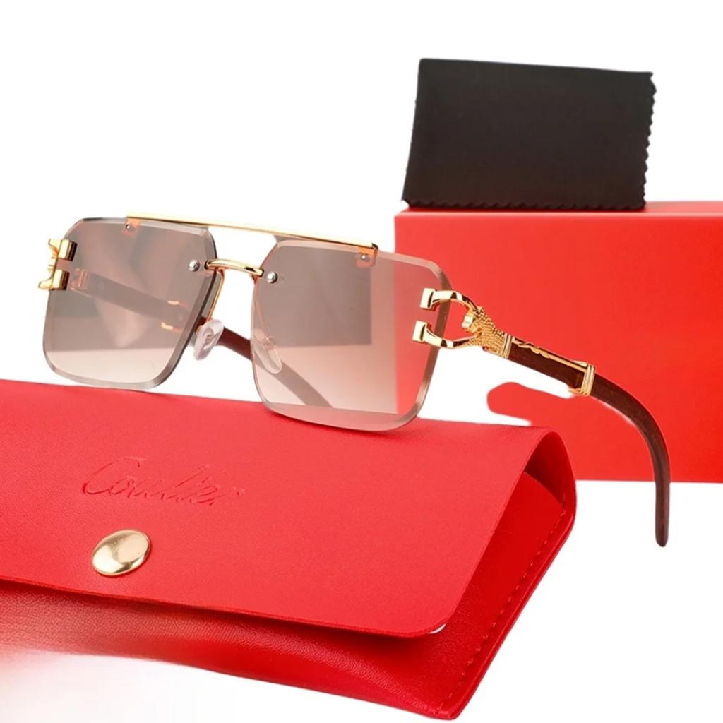 New Leopard-head Sunglasses with Wood Grain Sunglasses  for Women Sunglasses  Men Double-beam Trimming Sunglasses for Sun Prote