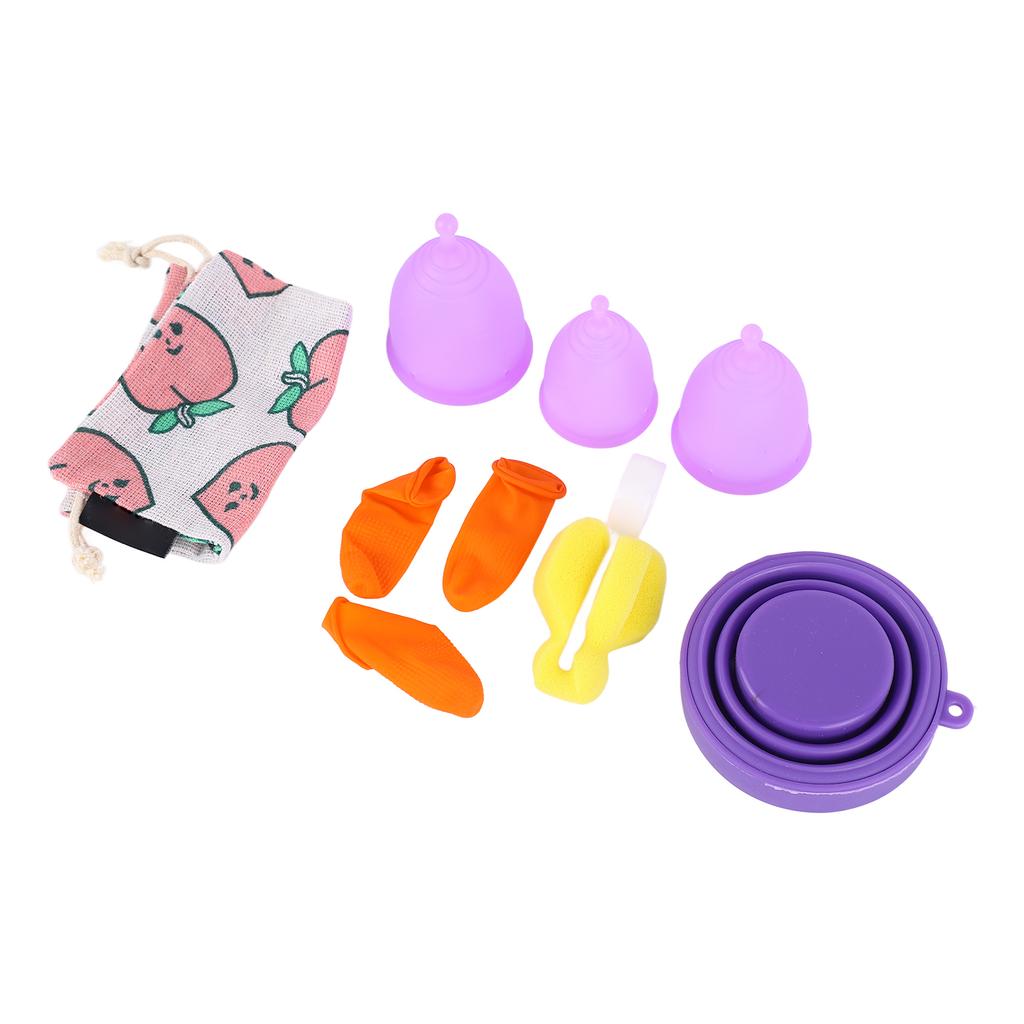 Silicone Menstrual Cup Set 3 Size Leak Proof Reusable Flexible Soft Period Cup Set for Women Purple