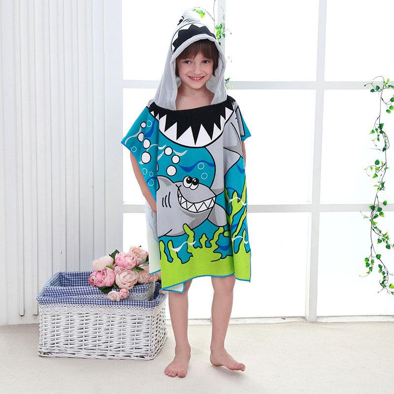 Ultra-Fine Fiber Cartoon Print Kids' Hooded Bath Towel Poncho