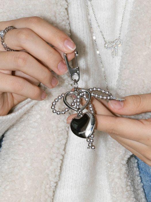 Pearlymore Gray Ribbon Heart Keychain