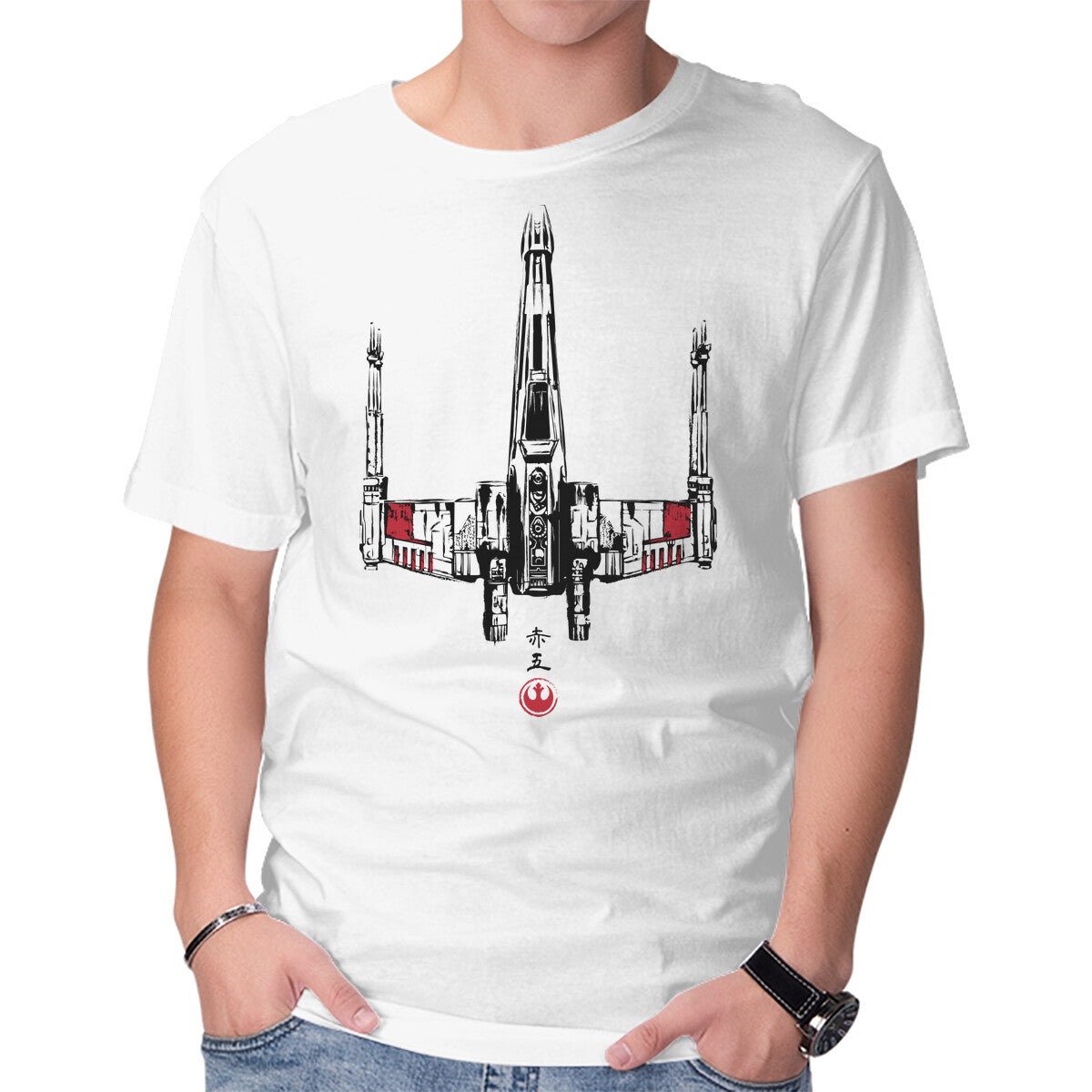 Unisex Crew Neck T-Shirt Red Five Sumi-e Graphic Short Sleeve Casual Tee XXL