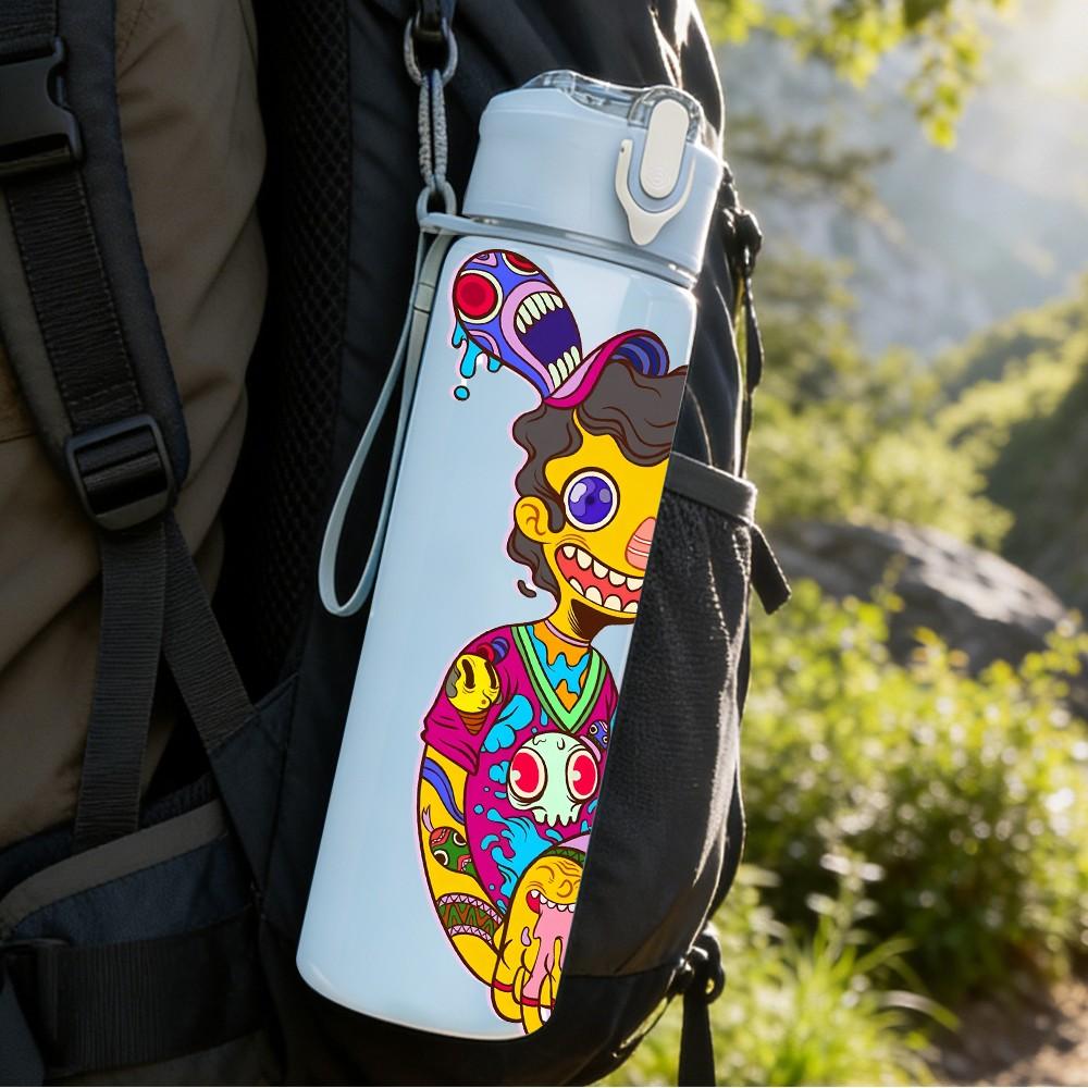 1PC Colorful Hip Hop Dancer Figure 750ml Color Plastic Sports Water Bottle Leakproof Flip Straw Lid Suitable for Sports Office Home Use