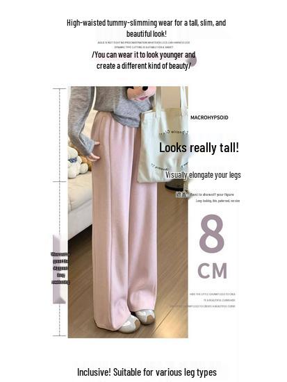 Women's Pink High-Waisted Wide-Leg Pants - Drapey, Petite, Casual for Spring, Autumn, Winter 2026