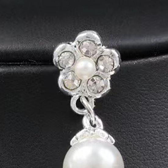 1 Set Wedding Faux Pearl Jewelry Women Flower Necklace And Earrings Elegant White