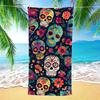 Mikrovláknová osuška s lebkou Sugar Skull, osuška na den mrtvých, rychleschnoucí, bez písku, plážová deka na cesty, k moři, k bazénu