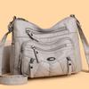 Damska miękka skórzana torba na ramię z wieloma kieszeniami, torba crossbody, torba dla mamy w średnim wieku