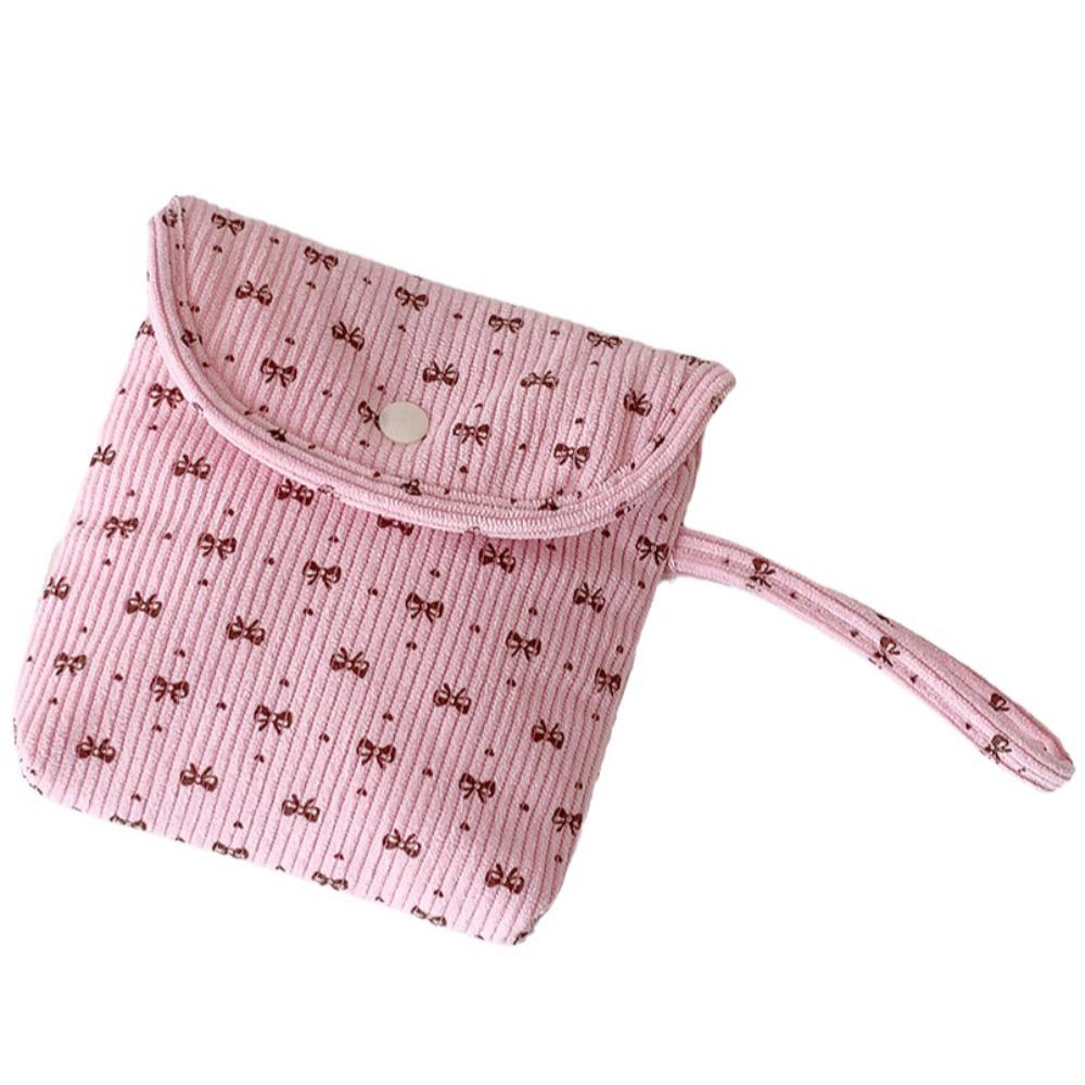 New Corduroy Sanitary Pads Bag Storage Bag Portable Cosmetic Lipstick Bag Multipurpose Bowknot Coin Purse Travel
