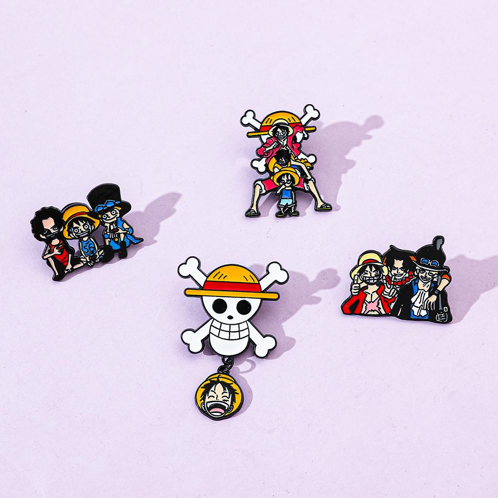 4 Pcs Childhood Cartoon Brooch Handsome Portgas·D· Ace Enamel Pin Metal Badge Jewelry Clothing Backpack Accessories Gift