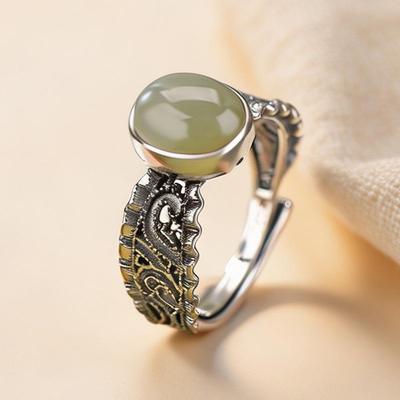 Elegant Tang Dynasty Style Ring with Hollow Oval Stone