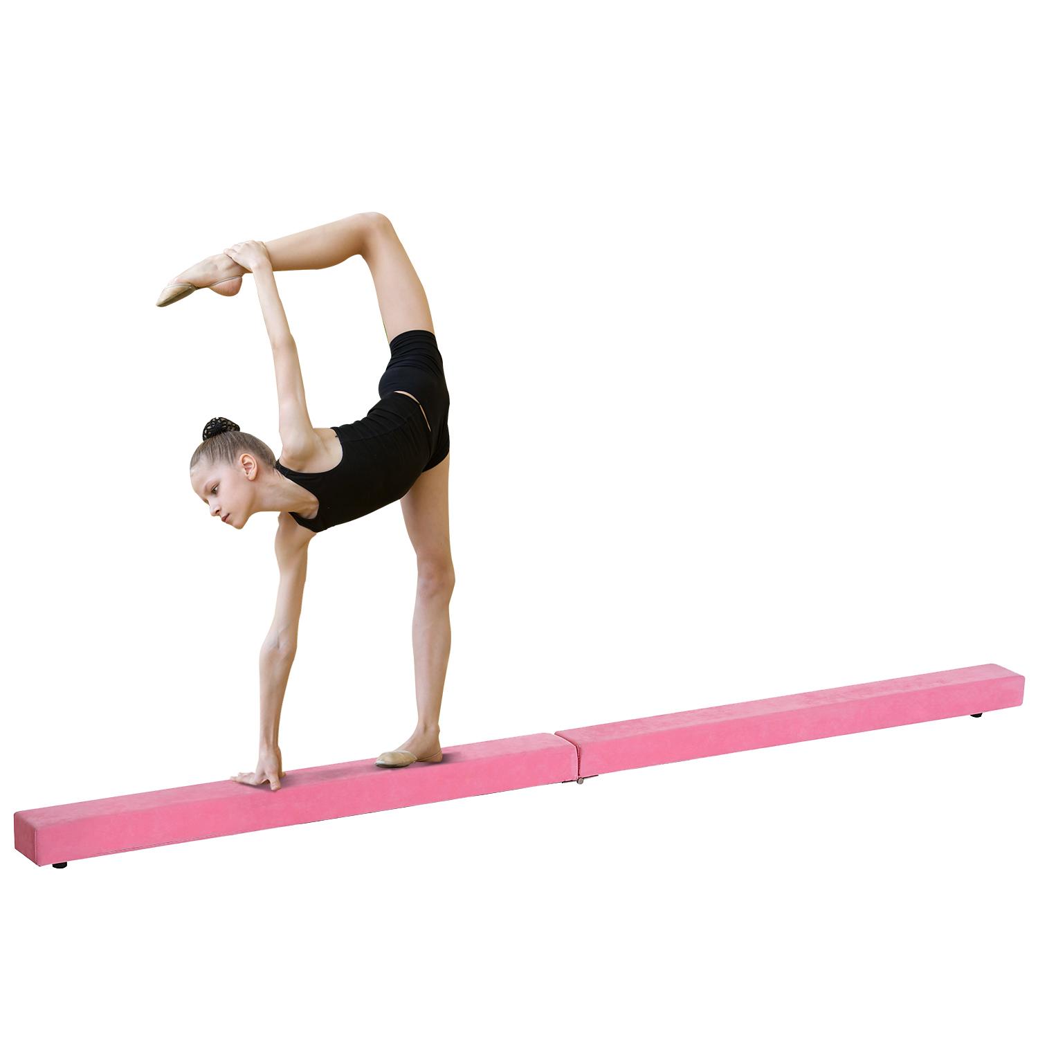 Poutre d'équilibre pliable de gymnastique 2,1M 7FT Entraînement à domicile Sport d'exercice Rose