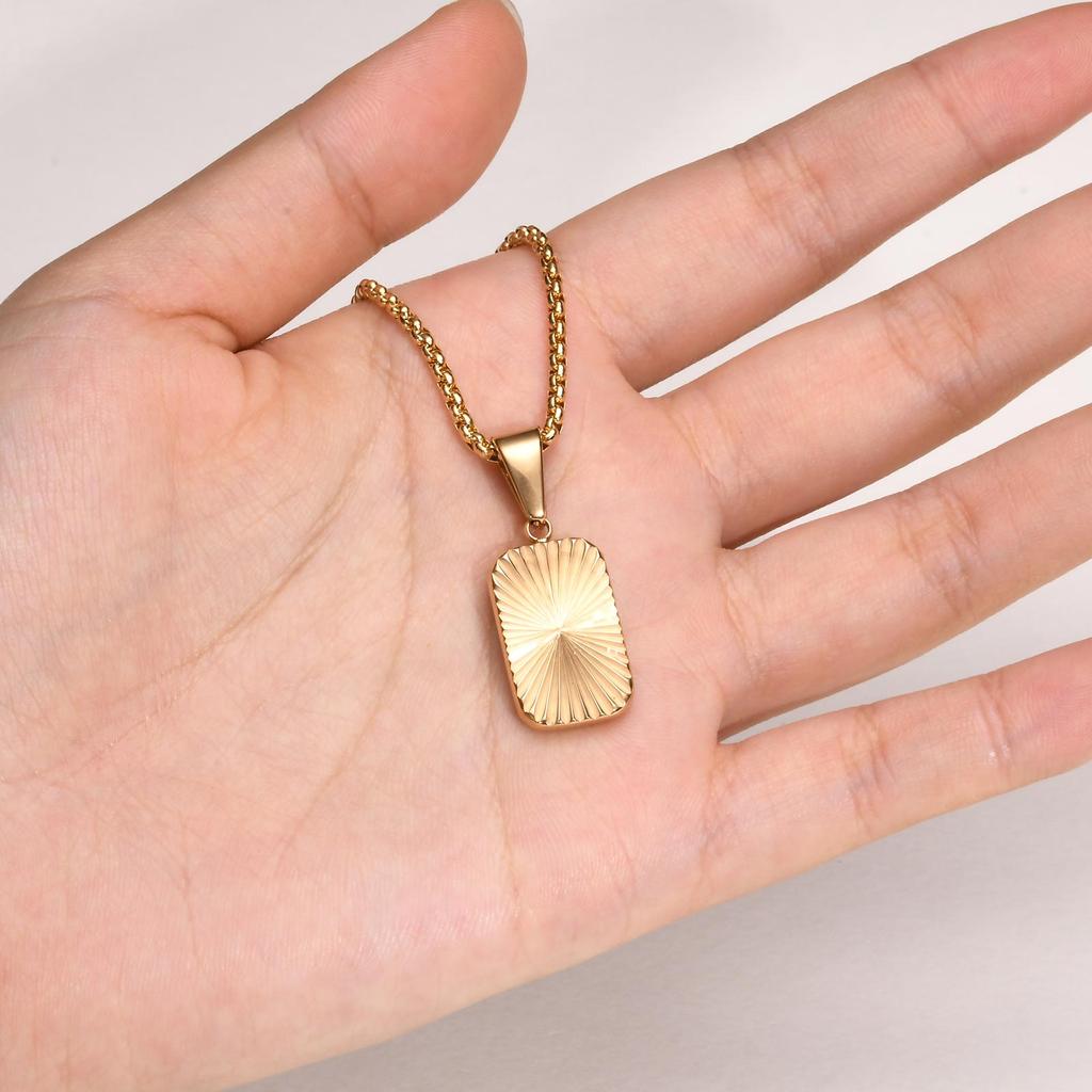 Cutting Flower Square Pendant Necklaces for Men Boys,60cm Stainless Steel Small Pendant Collars,Stylish Exquisite Jewelry Gifts