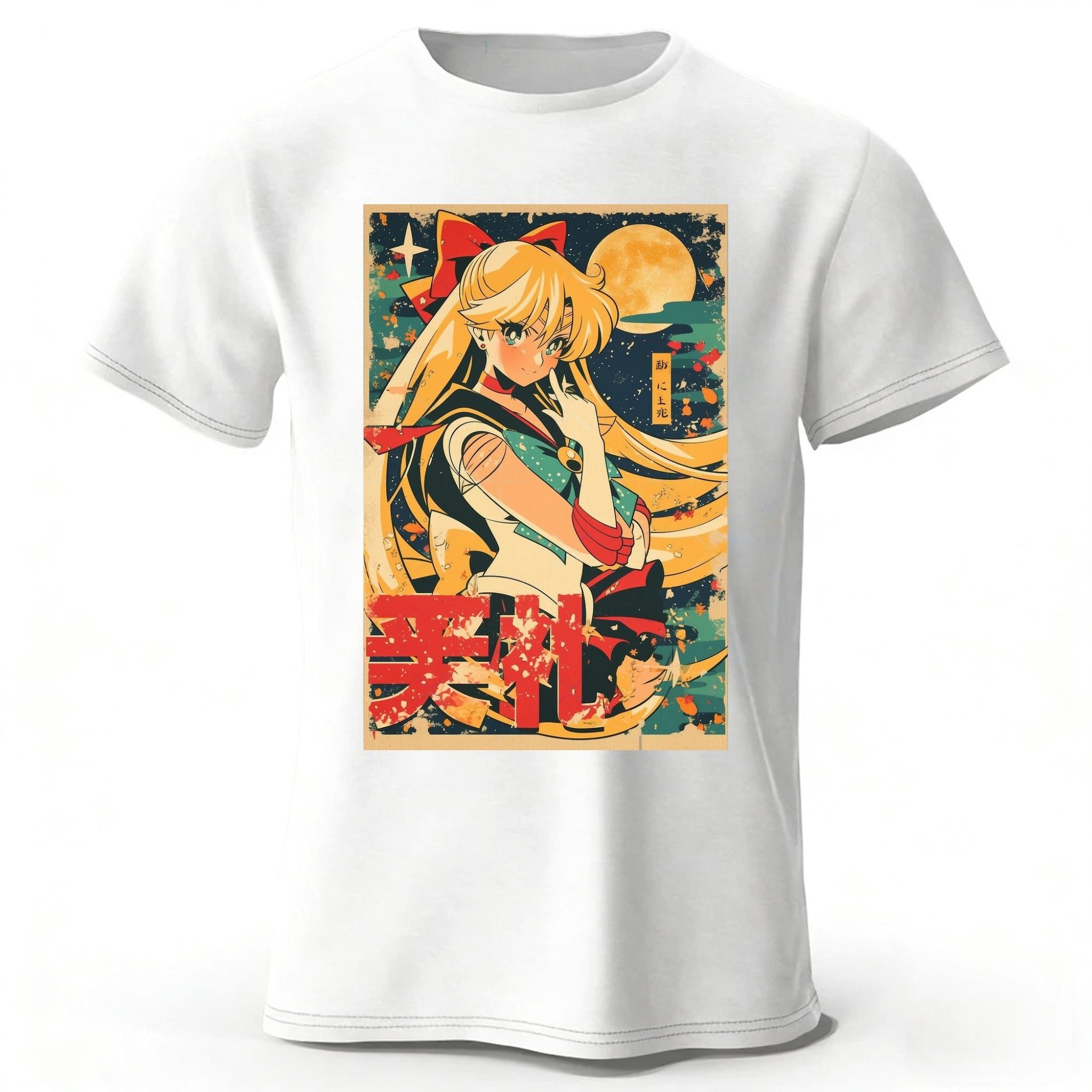 

Summer Sailor Moon Retro Style Pure Cotton T-shirt Men Daily Fashion Casual Comfortable Plus-size Short Sleeves Tops XL білий