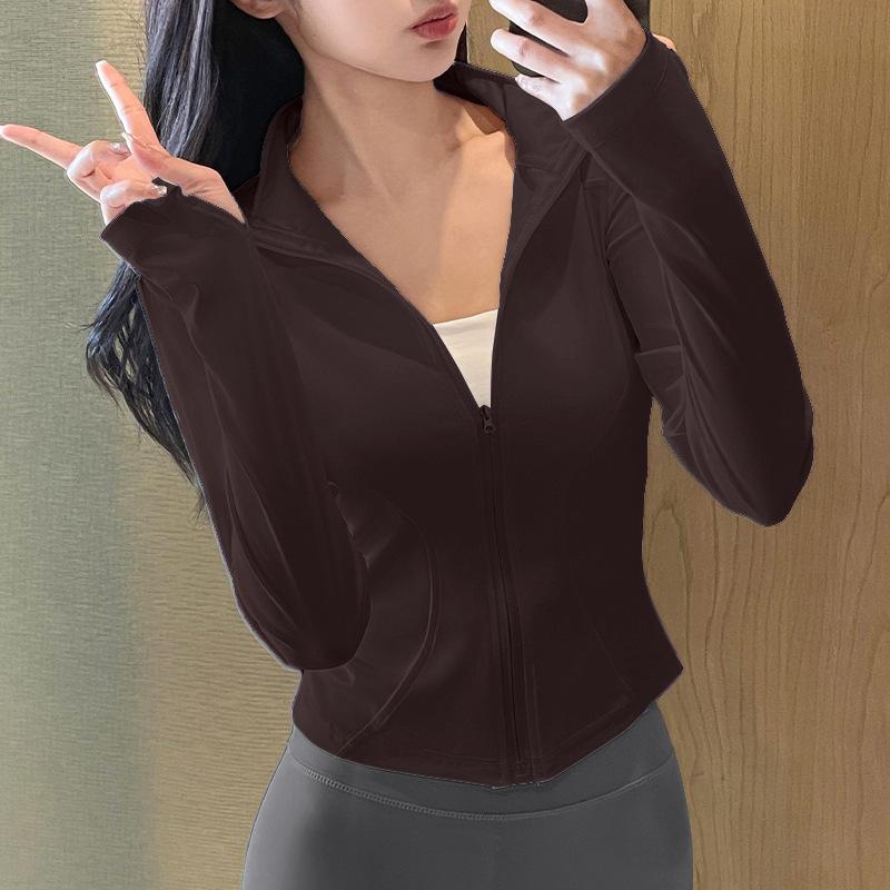 Sunscreen clothes New sports running jacket Outdoor running fitness top Women's training casual stand-up collar yoga clothes