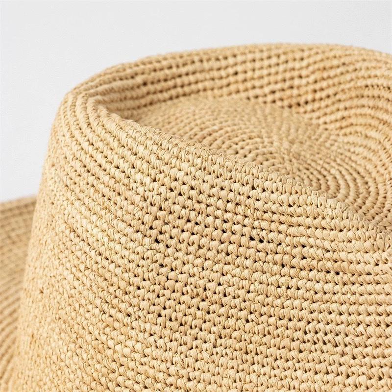 USPOP Fine Raffia Crochet Fedora Hat for Women Elegant Summer Sun Hat for Beach & Resort