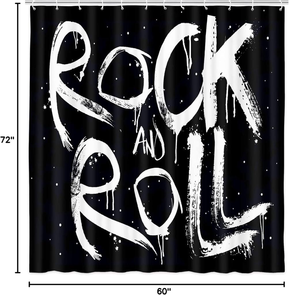 Czarno-Biała Muzyczna Zasłona Prysznicowa, Retro Zestawy Zasłon Prysznicowych Rock and Roll Do Łazienki, Tkaninowe Zasłony Dekoracyjne do Łazienki Z H